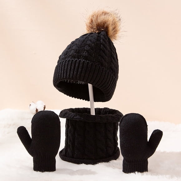 Winter Kids Hat Scarf Glove Set Knit Fleece Lined Neck Warmer Mittens for Toddler Boys Girls
