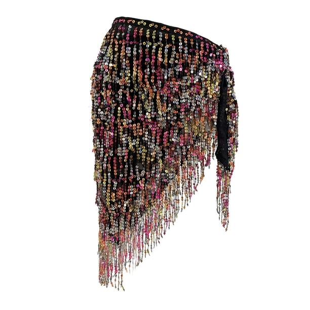 Faldas envolventes con pañuelo para la cadera para danza del vientre para mujer, falda versátil con borlas de lentejuelas para bailarina naranja y rosa