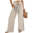 thumbnail image 2 of Huowey Women's Pants Wide Leg Pants with Adjustable Waistband and Flowing Tie Knot Casual and Loose Pants with Pockets, 2 of 4