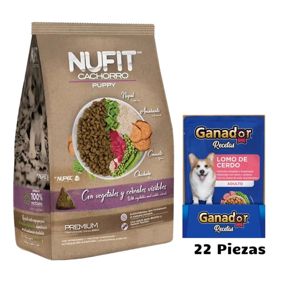 Nufit Cachorro 20 Kg + Sobres Lomo de Cerdo 100 g (22 Pzas)