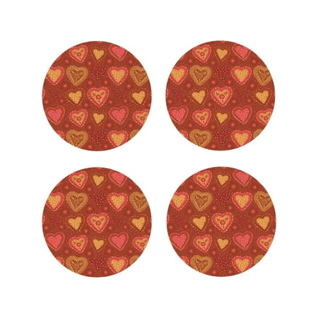 

Leather Coasters Set of 4 - Flower Hearts Lightweight Non-Slip Drink Coasters for Desk Anti-Scalding Desk Cup Coasters for Office Table Decor Round Shape