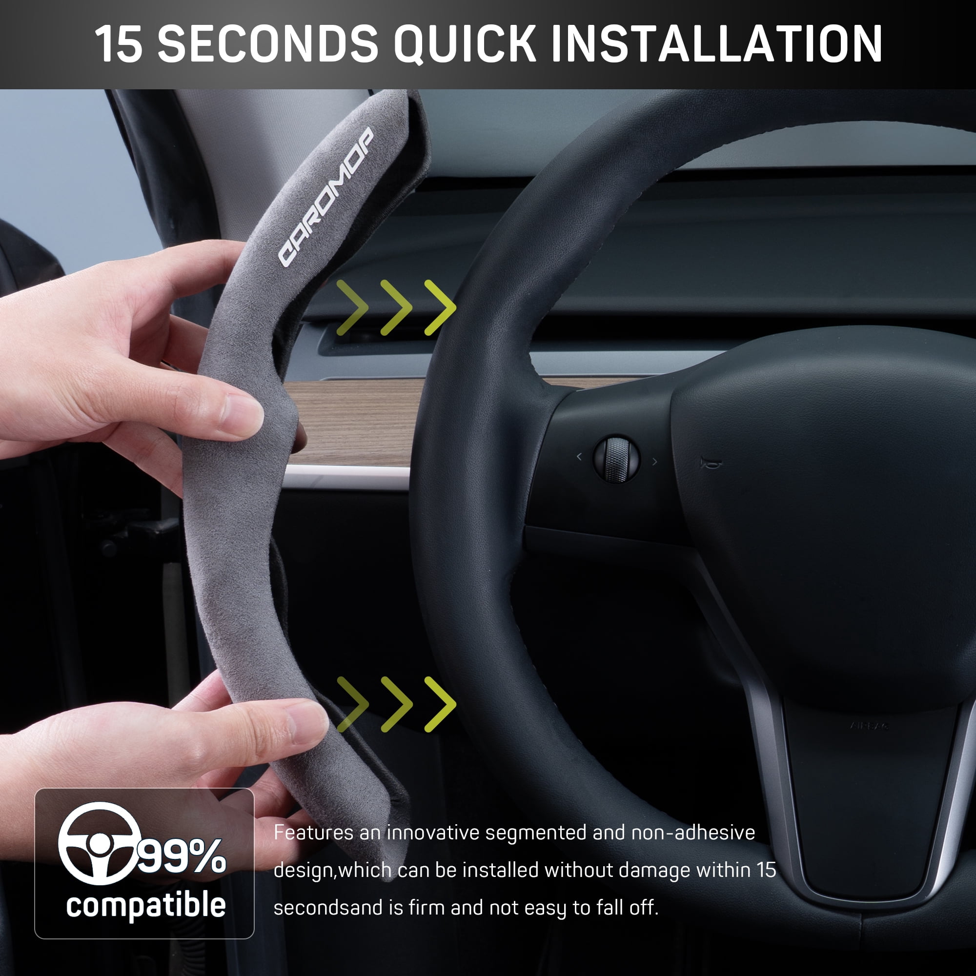 Caromop Suede Steering Wheel Cover, 14.5-15 in, Non-Slip, 2 pack, Gray