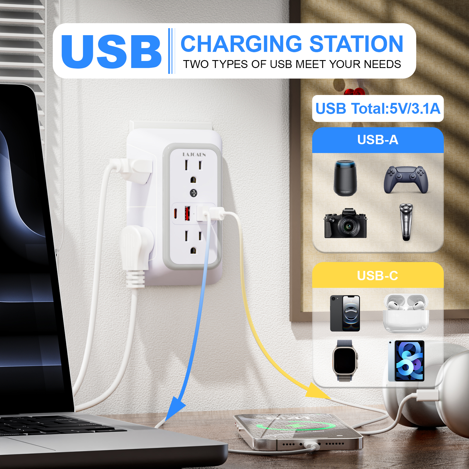LAJCAEN 6-Outlet Surge Protector with 4 USB Ports photo 2