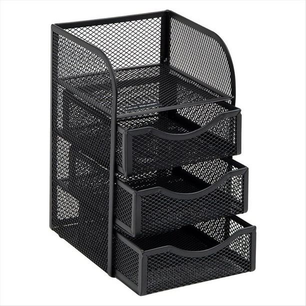 Organizador de Escritorio con Cajón, Cesta para Sujetapapeles, Espacio de Trabajo, Oficina, Metálica.