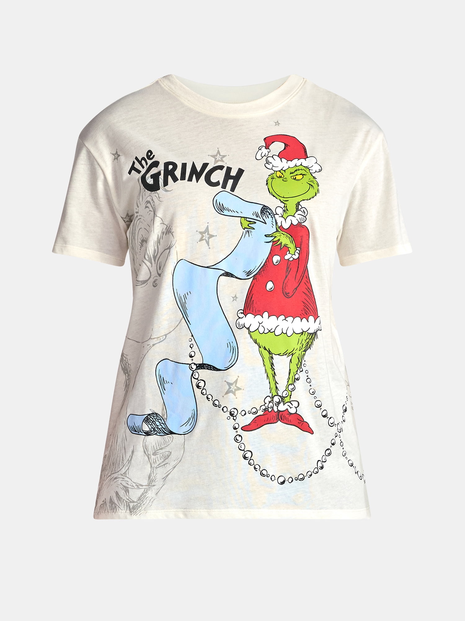 The Grinch Women's Front Back Christmas Graphic Tee with Short Sleeves, Sizes XXS-XXL