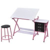Costway Drafting Table Art & Craft Drawing Desk Art Hobby Folding Adjustable w/ Stool