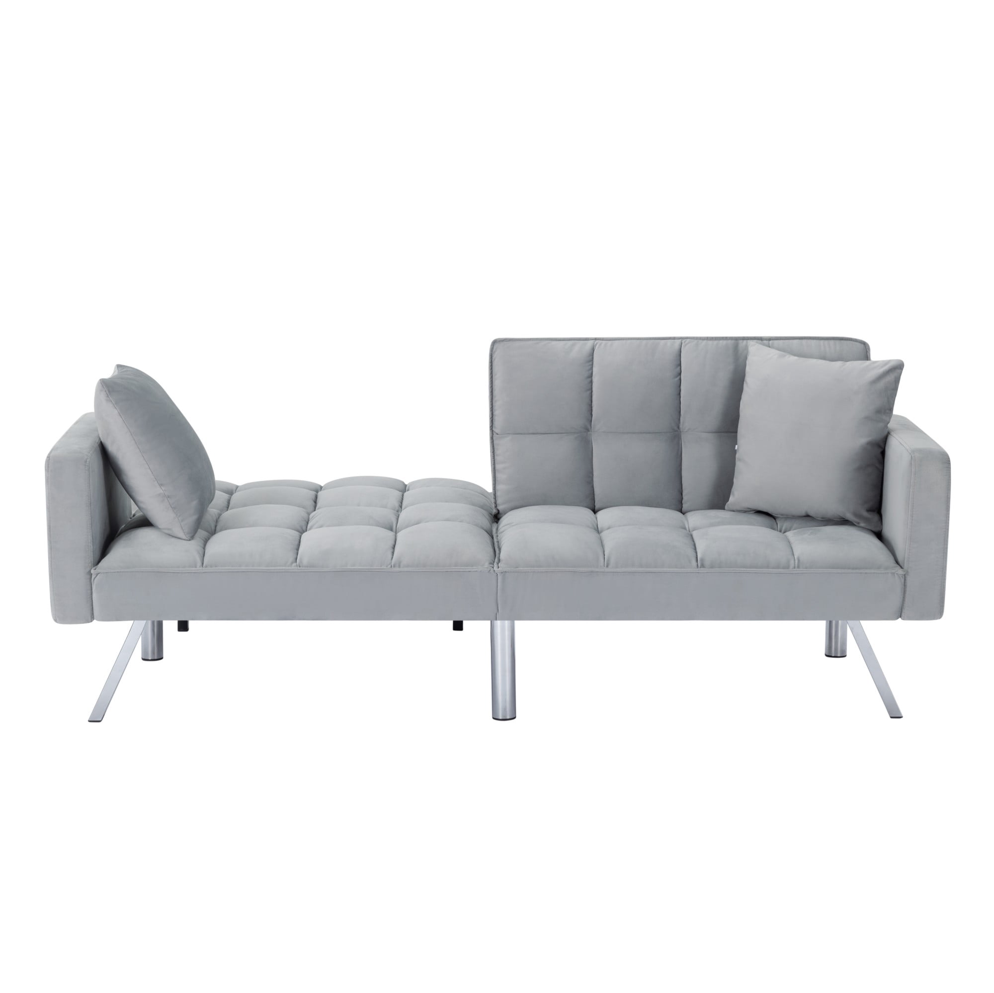 Gewnee 74"Velvet Upholstered Modern Convertible Futon, Adjustable Folding Sofa Bed, Guest Bed for Living Room Bedroom (Gray)