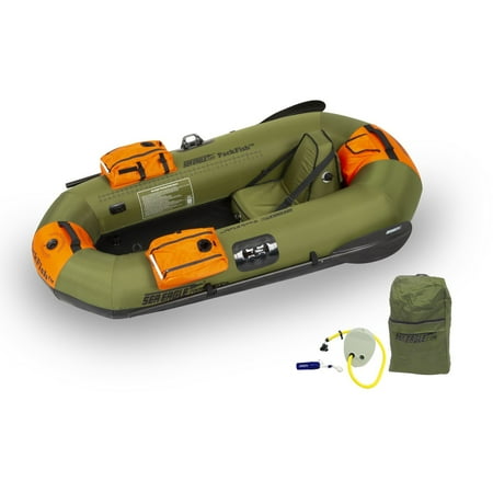 UPC: 0023634084062 | Sea Eagle PackFish7 Deluxe Frameless Inflatable Angler Kayak Fishing Boat Green