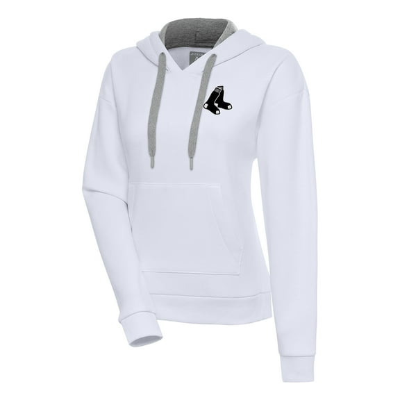 Women's Antigua  White Boston Red Sox Brushed Metallic Victory Pullover Hoodie