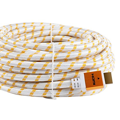 CableVantage Câble HDMI 75 Pieds avec Ethernet Plaqué Or Mâle à Mâle pour PC PS4 Moniteur TV Haute Vitesse HDMI 75 Pieds Câble Audio Retour Full HD 1080P v1.4 Blanc