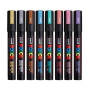 Uni POSCA PC-5M Metallic Paint Markers – 8 Shimmer Colors, Reversible Medium Tip (1.8-2.5mm), Acrylic Paint Pens for Artists