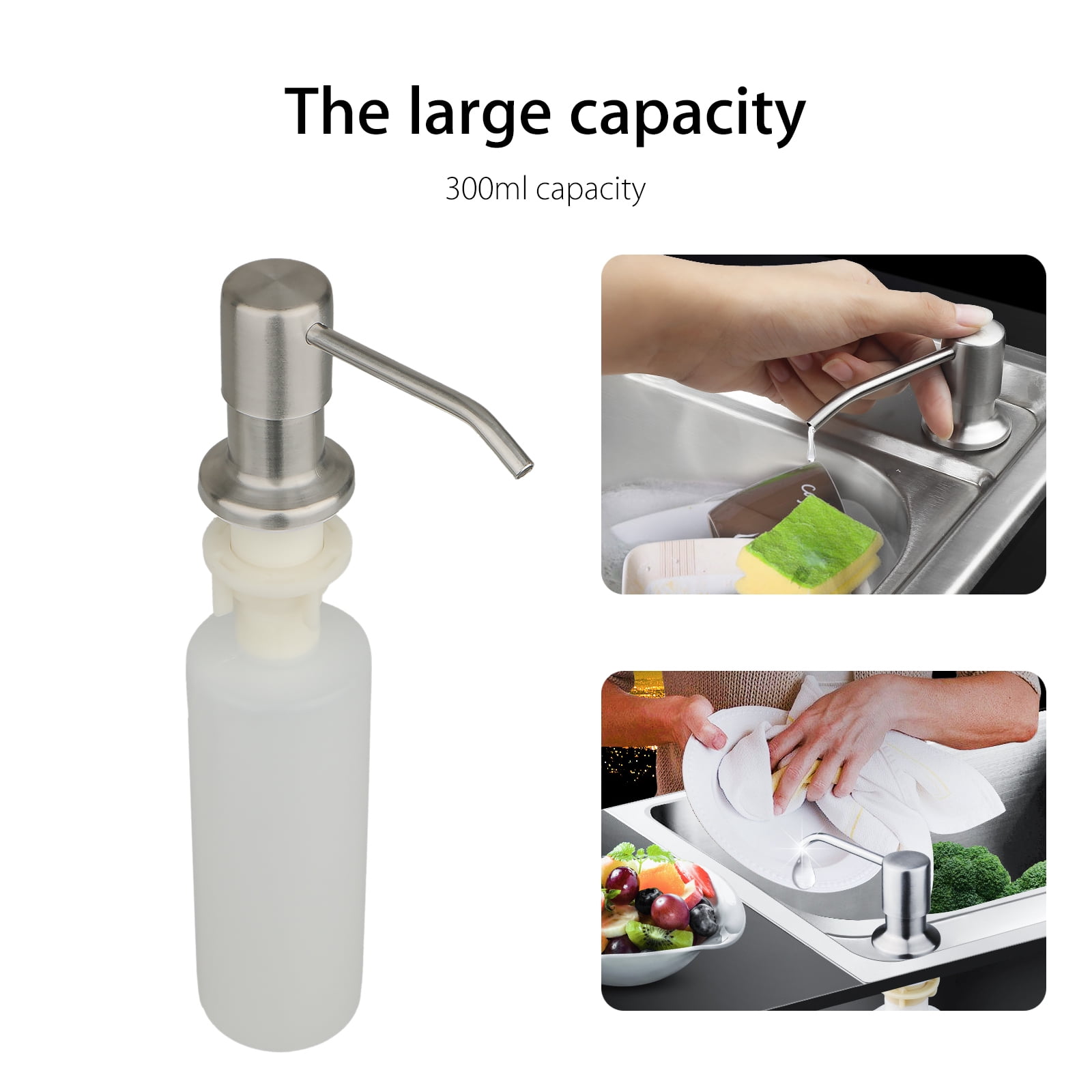 Sink Soap Dispenser, 300ML Sturdy Modern Brushed Nickel Kitchen Sink