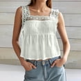 thumbnail image 2 of haizhen Cropped Tank Tops for Women Loose Fit Side Tie Ruffle Lace Trim Flowy Sleeveless Tops Cami Shirts Casual Summer Going Out Crop Fashion Clothing Beige, M, 2 of 5