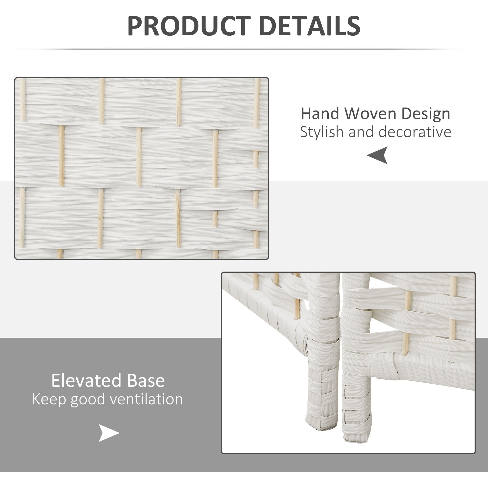 Dranite Room Divider 3 Panel Folding Privacy Screen 6FT Tall Portable Weave Partition Wall Divider for Bedroom White