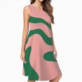thumbnail image 2 of Pink Green Abstract Wavy Pattern Spring Summer Dresses For Women Fashion Dress Casual Sleeveless Loose Sundress With Pockets, 2 of 4