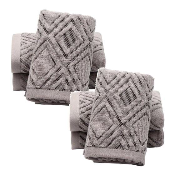 Set of 2 Hand Towels Diamond Pattern 100% Cotton Absorbent Soft Decorative Towel for Bathroom,29 x 13 Inch(Grey)
