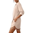 thumbnail image 6 of Fesfesfes Women's Tassel Hem Beach Cover Up Button Down Shirt Dress Oversized 3/4 Sleeve Swimsuit Cover Up Vacation Resort Wear Summer Bikini Beach Dress, 6 of 7