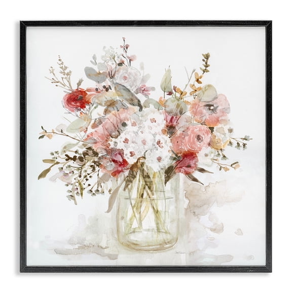 Stupell Industries Farmhouse Soft Blush Botanical Bouquet Black Framed Giclee Art, 12 x 12, by Carol Robinson