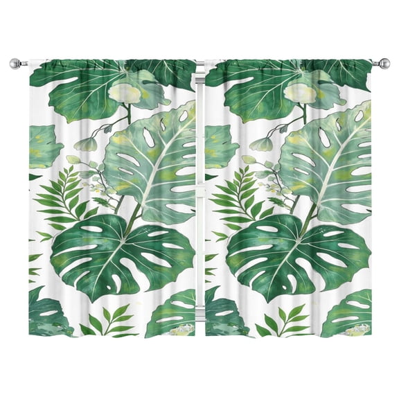 Green Tropical Large Leaves Curtains-blackout Curtains Bedroom Decor Living Room Darkening Grommet Window Drapes 2 Panels Set 52"x 84"