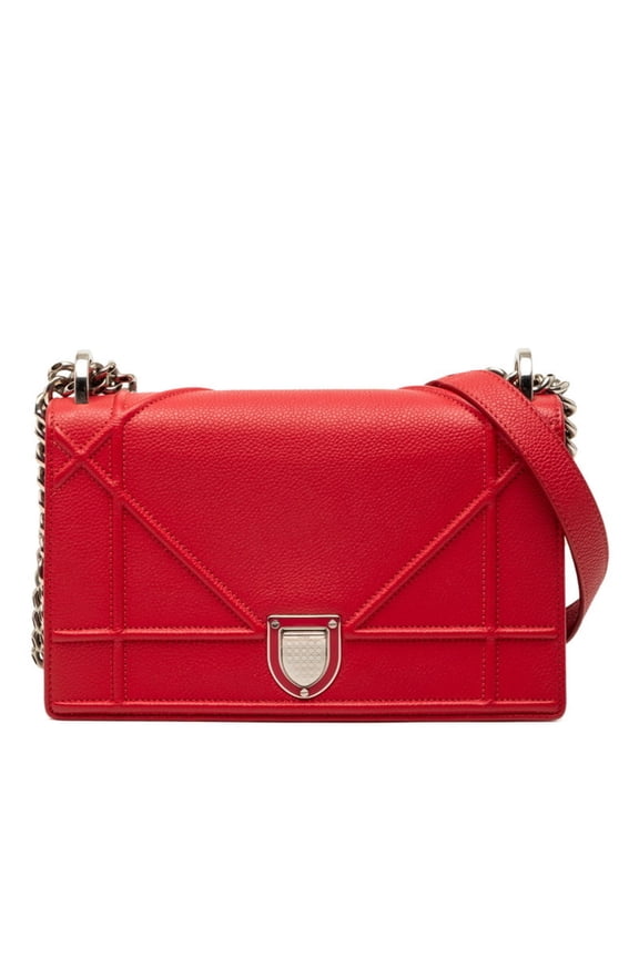 Pre-Owned Christian Dior Dior Diorama Chain Shoulder Bag Red Leather Women's (Good)