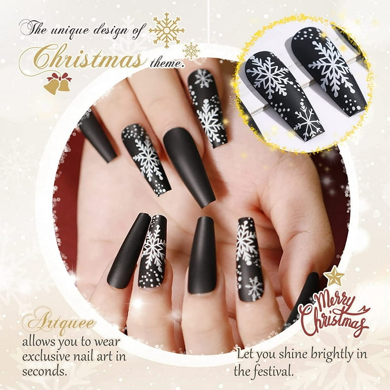 Elegant Black Silver Glitter Fake Nails Artificial Pre Design Press On 24  Pcs