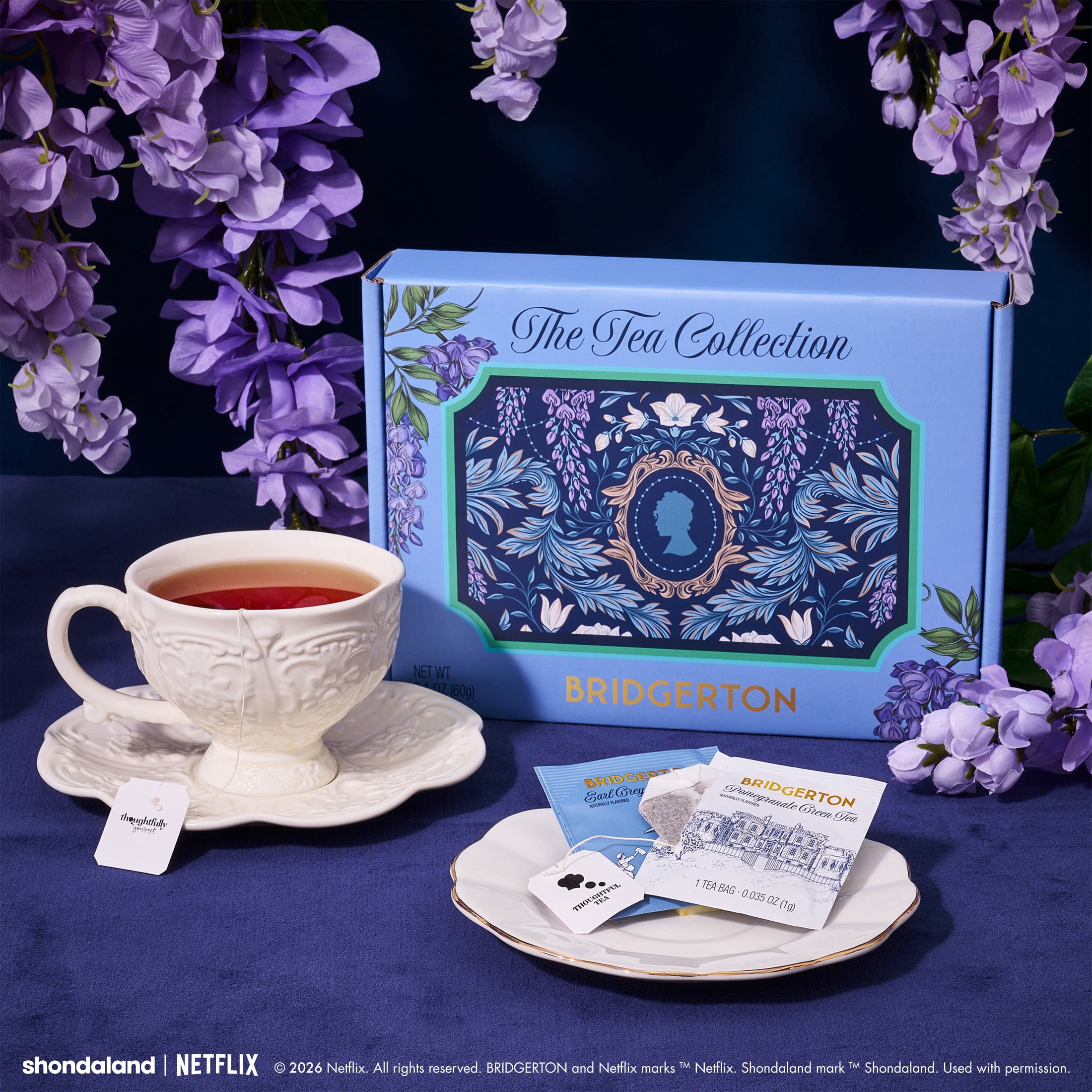 Bridgerton The Tea Collection Officially Licensed Tea Gift Set, 60 Premium Tea Bags with Herbal, Black & Green Tea Blends Bridgerton Inspired Tea Box for Fans and Book Lovers
