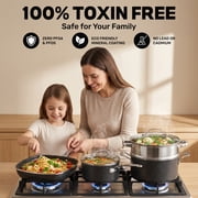 Granitestone 20 Pc Complete Pots and Pans Set Non Stick, Pot and Pan Set Cookware Set with Deep Frying Pan and Bakeware, Non Stick Pots and Pan Set with Utensils, Oven/Dishwasher Safe, Black