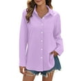 thumbnail image 2 of Purple Womens Tops Womens Daily Casual Linen Button Down Shirts Long Sleeve Shirts Tops Casual Collared Blouses Loose Fit Shirts for Women, 2 of 5