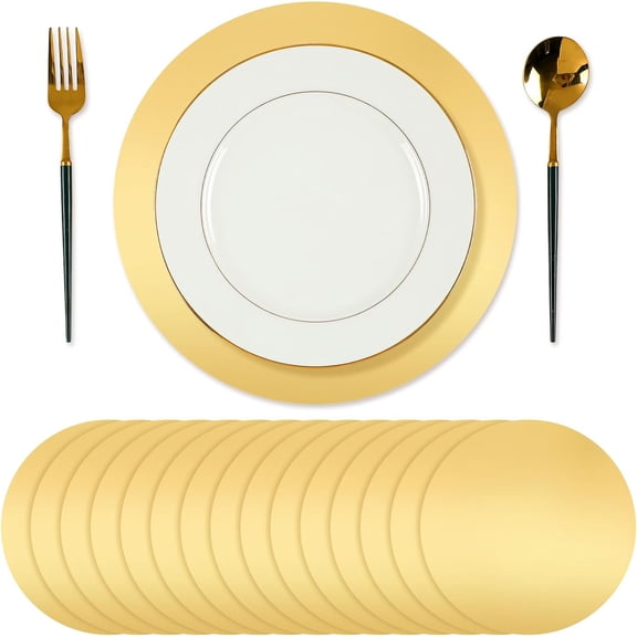 50 Pcs Gold Round Paper Placemats Decorative Disposable Table Mats for Dining Wedding Decoration Home Banquet Festive Party Birthday Holiday
