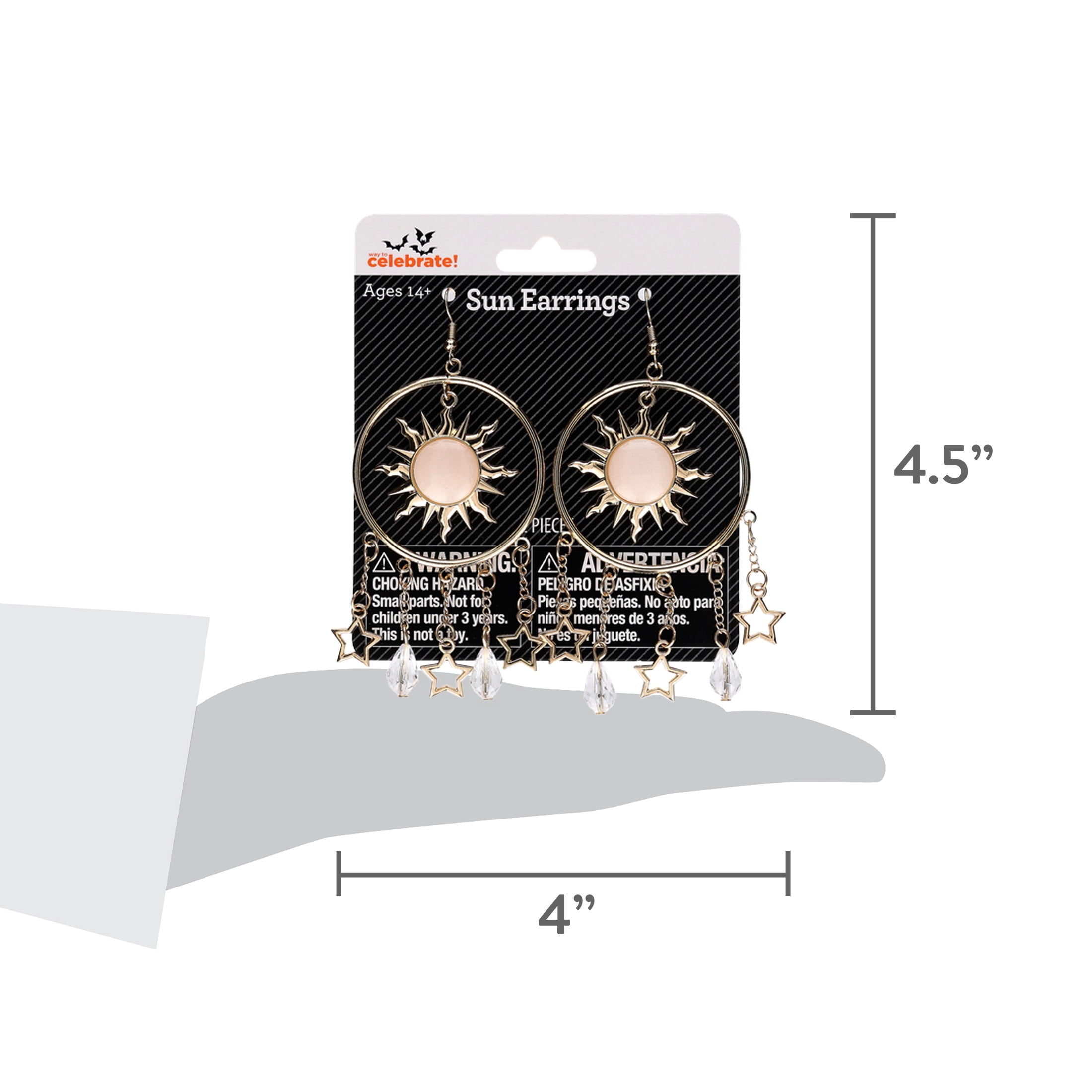 Celestial Sun Earrings Costume Accessory for Adults, Gold, Halloween by Way To Celebrate