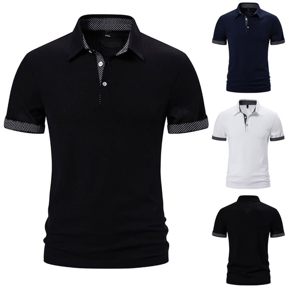 Men's Casual T-Shirt Polyester Rayon Cotton Blend Relaxed Fit Button Down Short Sleeve Turn-Down Collar Pullover Patchwork Print Breathable Soft Daily Beach Vacation | Zenithor,Black L