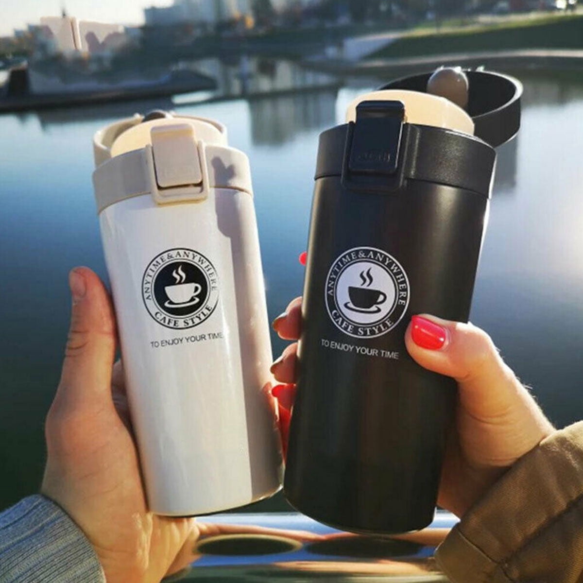 Water Bottle Stainless Steel *One Click Cup® *Gym Car Hike *Leak Proof Mug Flask 