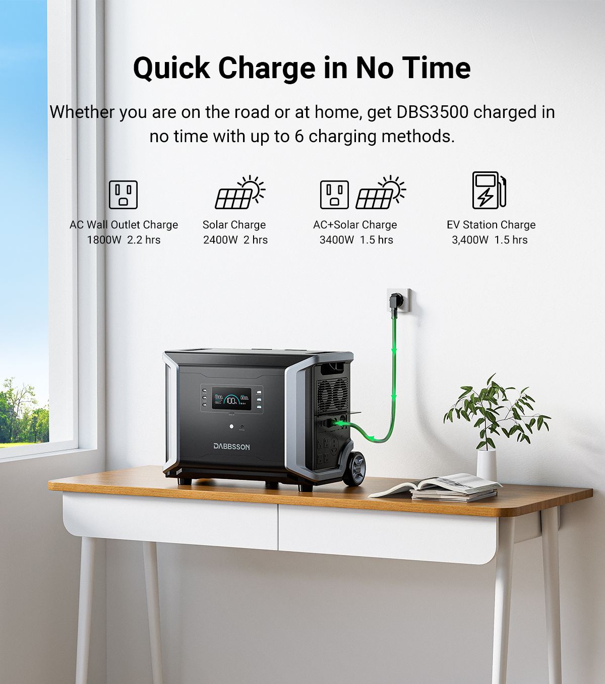 DABBSSON Portable Power Station DBS3500, 3430Wh LFP Battery Outdoor Solar Chargers Generators 3600W