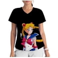 thumbnail image 3 of Blusa de salón de belleza con cuello en V y estampado de Sailor Moon para mujer, ropa de trabajo, de manga corta, 3 of 5