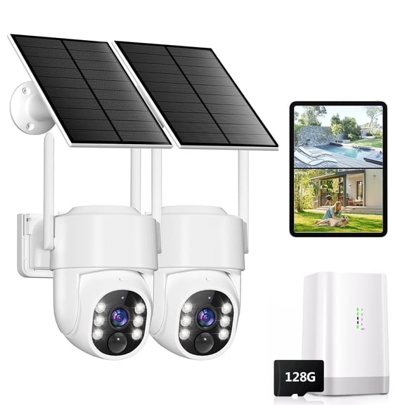 Security Cameras Wireless Outdoor WiFi, 5G&2.4G Cameras for Home Security, No Subscription needed, 2 Cam-Kit surveillance camera system,4MP Solar Powered Security Cameras System, 128GB Local Storage