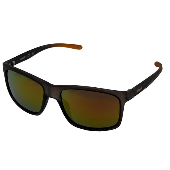Timberland Grey Mens Plastic Rectangle Wrap Sunglass, Flash Lens TB7255. 20U