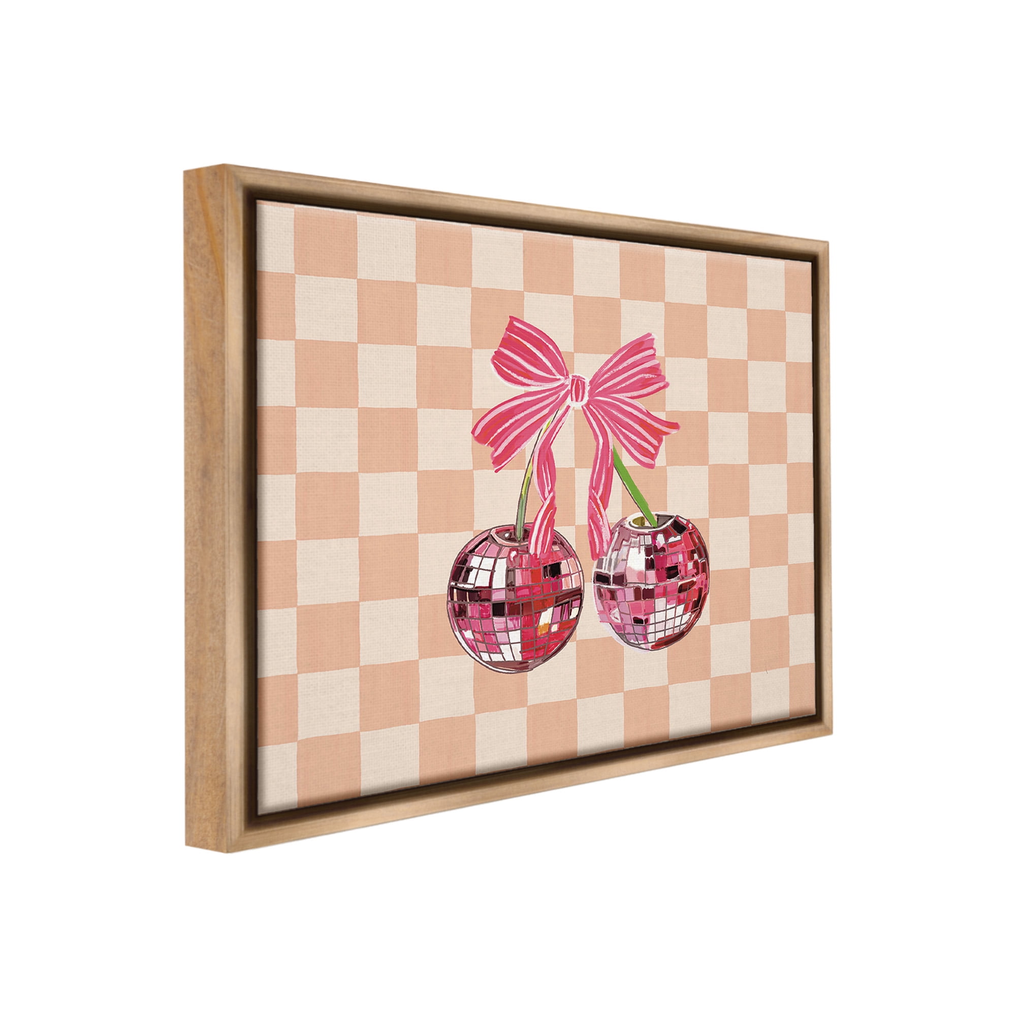 Stupell Industries Checkered Cherry Fruits Food & Beverage Painting Brown Floater Framed Canvas Art Print Wall Art, 31 x 25