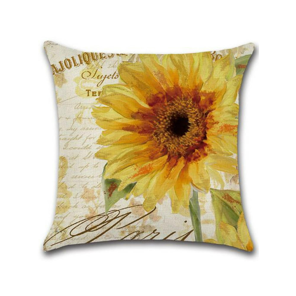 Throw Pillow Covers Vintage Sunflower Case Cushion Cotton Linen Sofa
