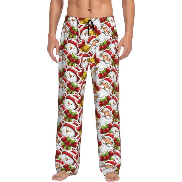Fotbe Santa Claus bells Snowman Pantalones de Pijama para Hombre, Pantalones de Dormir, Pantalones de Casa con Cintura Ajustable y Bolsillos-3X-Large