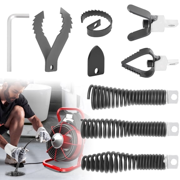 8Pcs Drain Snake Drill Attachment Cutter and Auger Set Used in 50FT-100FT Electric Drain Snake Suitable for 5/16 Inch to 3/4 Inch Cable