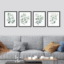 PixonSign Framed Wall Art Green Leaves Plants Floral Botanical Posters, Set of 4 Nature Wilderness Country/Farmhouse Canvas Prints, Rustic Cozy Zen Wall Décor for Home Decor - 12"x16" Black