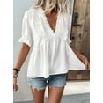 thumbnail image 2 of Women'S Summer Short Sleeve Babydoll Top Ruffle V Neck Dots Flowy Shirt Blouse White XL, 2 of 5