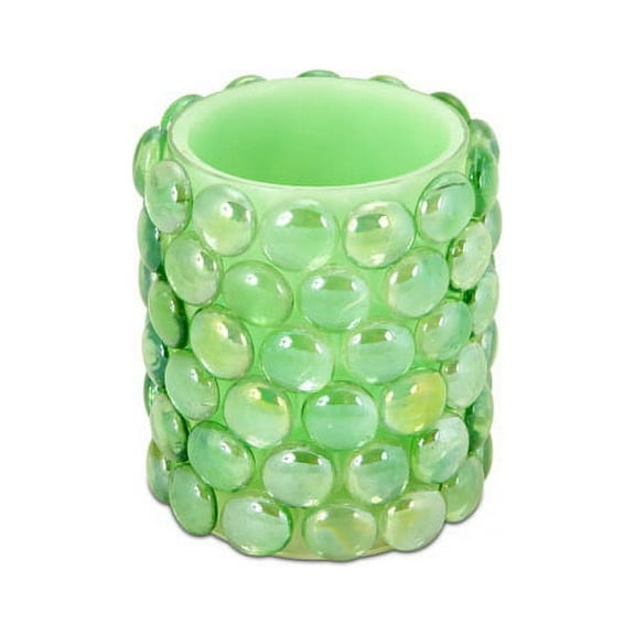 Melrose 4" Green Beaded LED Lighted Battery Operated Flameless Pillar Candle - Amber Flicker Flame