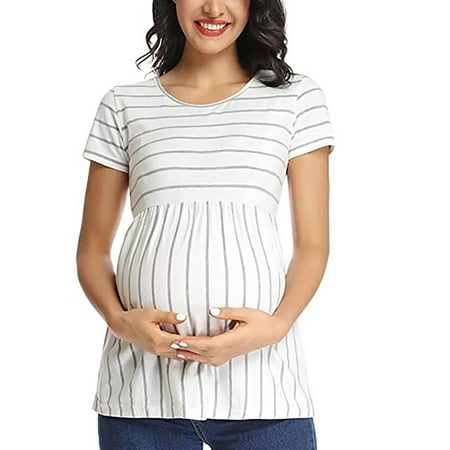 

Maternity Dress Summer Maternity Dress Midi Ruffle V-Neck Flowy Smocked Empire Waist Casual Pregnant Outfit Baby Shower(L White)