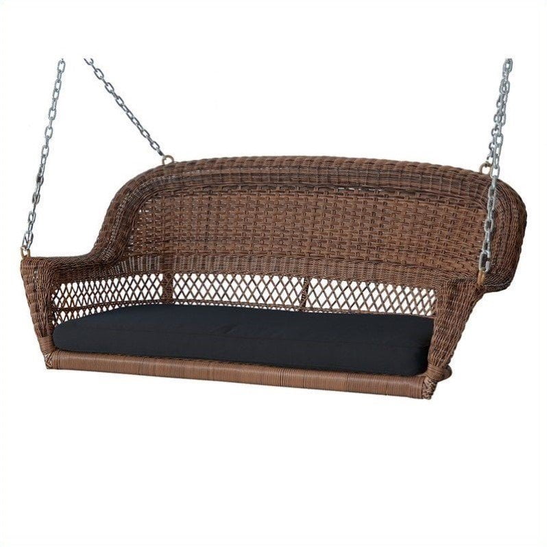 Jeco Honey Wicker Porch Swing with Black Cushion by Jeco Inc.