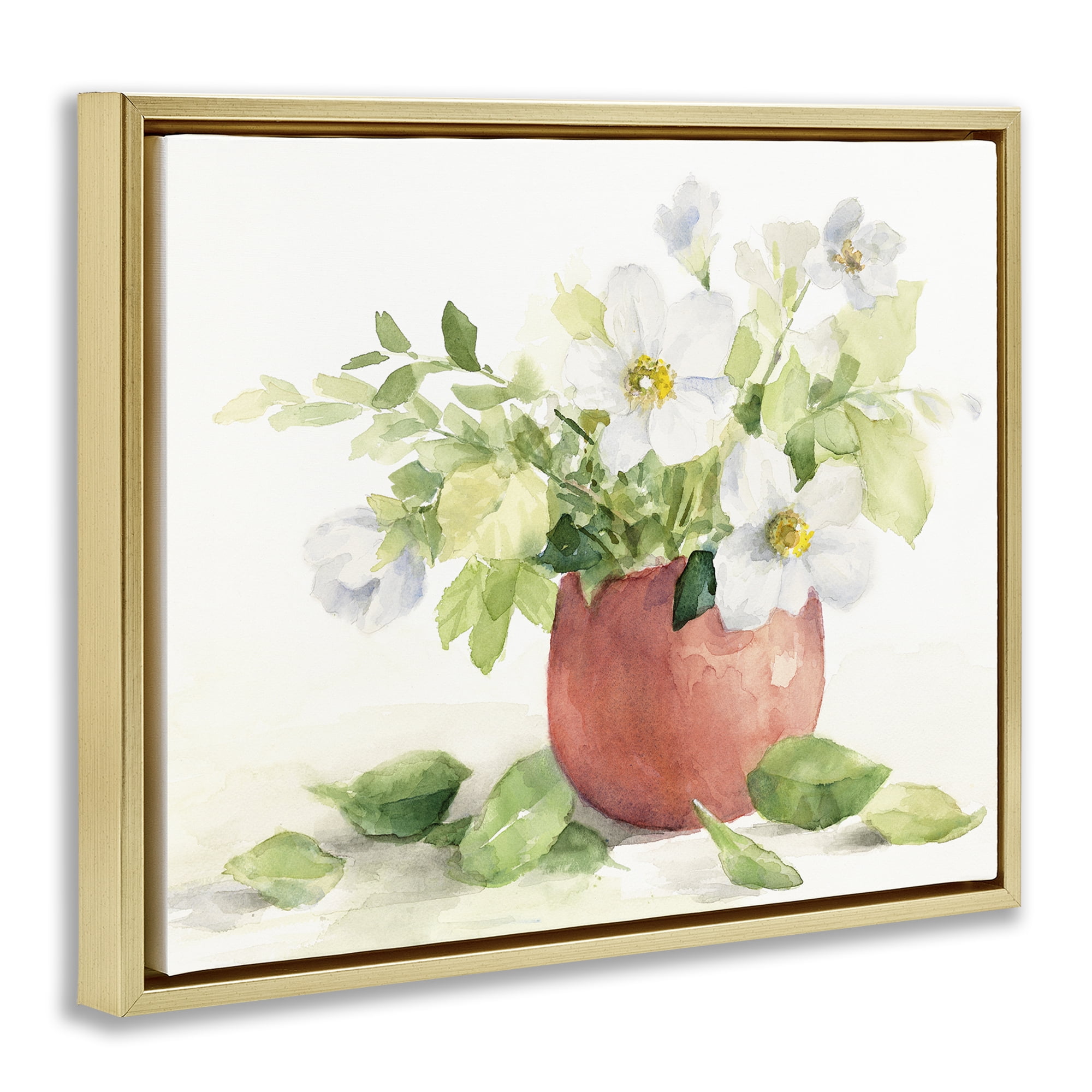 Stupell Industries White Anemones in Copper Vase Gold Framed Floater Canvas Wall Art, design by Lanie Loreth