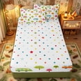 thumbnail image 4 of Erosebridal Pastel Camper Van Tile Zipper Twin Comforter Sets with Fitted Sheet and 2 Pillowcases,Forest Tree Zipper Bedding Set,Yellow Pink White,4-Piece,Reversible, 4 of 6