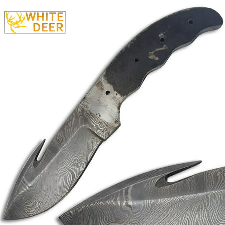 White Deer Gut Hook Damascus Skinner 7.25in Knife Blank Blade DIY Make Your (Best Way To Sharpen Damascus Knife)