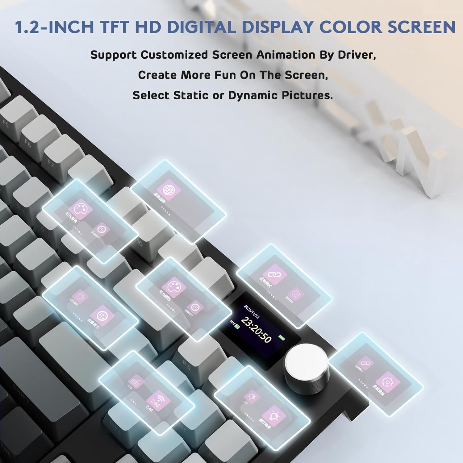 ATTACK SHARK K86 RGB 75% Wireless Gasket Mechanical Keyboard,82 Keys Hot Swappable,4000mAH Battery/CNC Knob & 1.2''HD OLED Digital Display,Custom Linear Switches& Detachable Coiled Cable