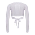 thumbnail image 5 of Haitryli Kids Girls Modern Jazz Ballet Dance Crop Top Long Sleeve Metallic Self-Tie Wrap Tee Silver 110, 5 of 7